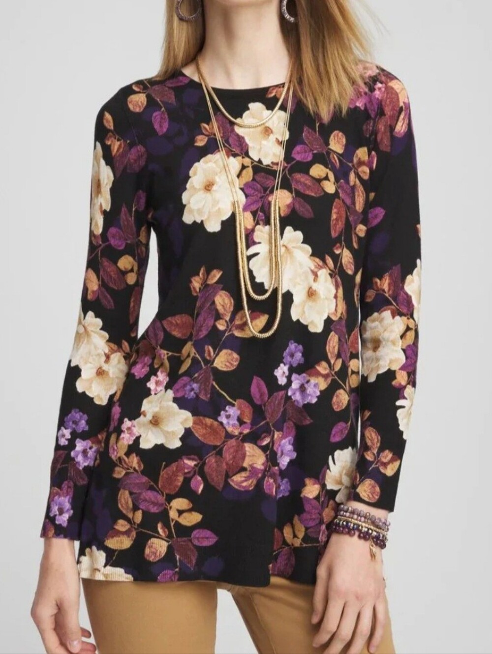 Chico's Floral Tunic Sweater